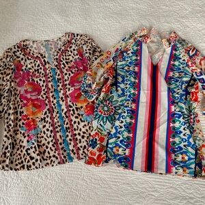 Bundle Multicolor Floral and Striped Blouses, medium and large